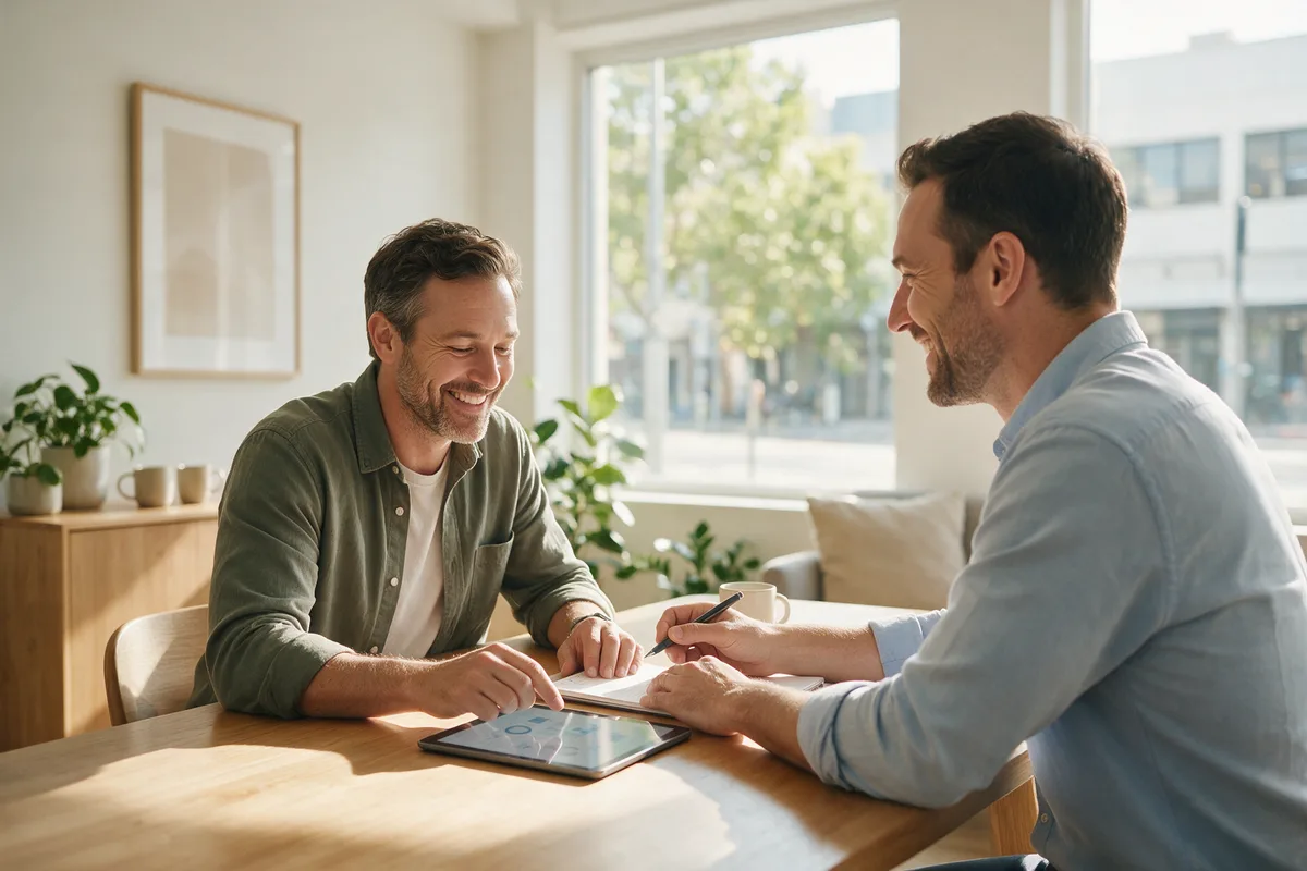An SKC Accounting adviser talking with a business owner